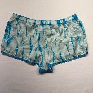 Victoria's Secret 100% Silk Sleep Shorts Blue Tie Dye Lace Trim Pajama L 2009